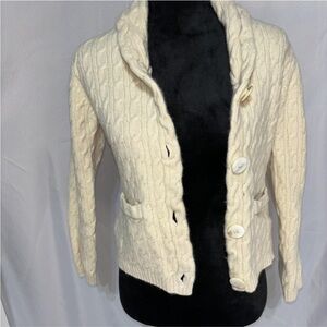 Irelandseye Fisherman’s Chunky Shawl Collar Wool Cashmere Cardigan Sweater L